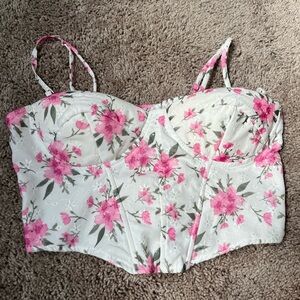 Windsor Pink Floral Bustier Crop Top on White